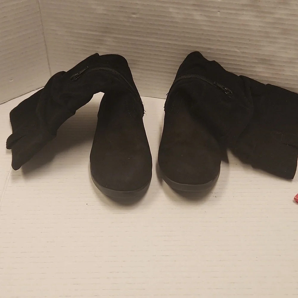 Place Tall Boots Girls Size 1 Black Slouch Faux Suade